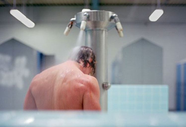 man showering
